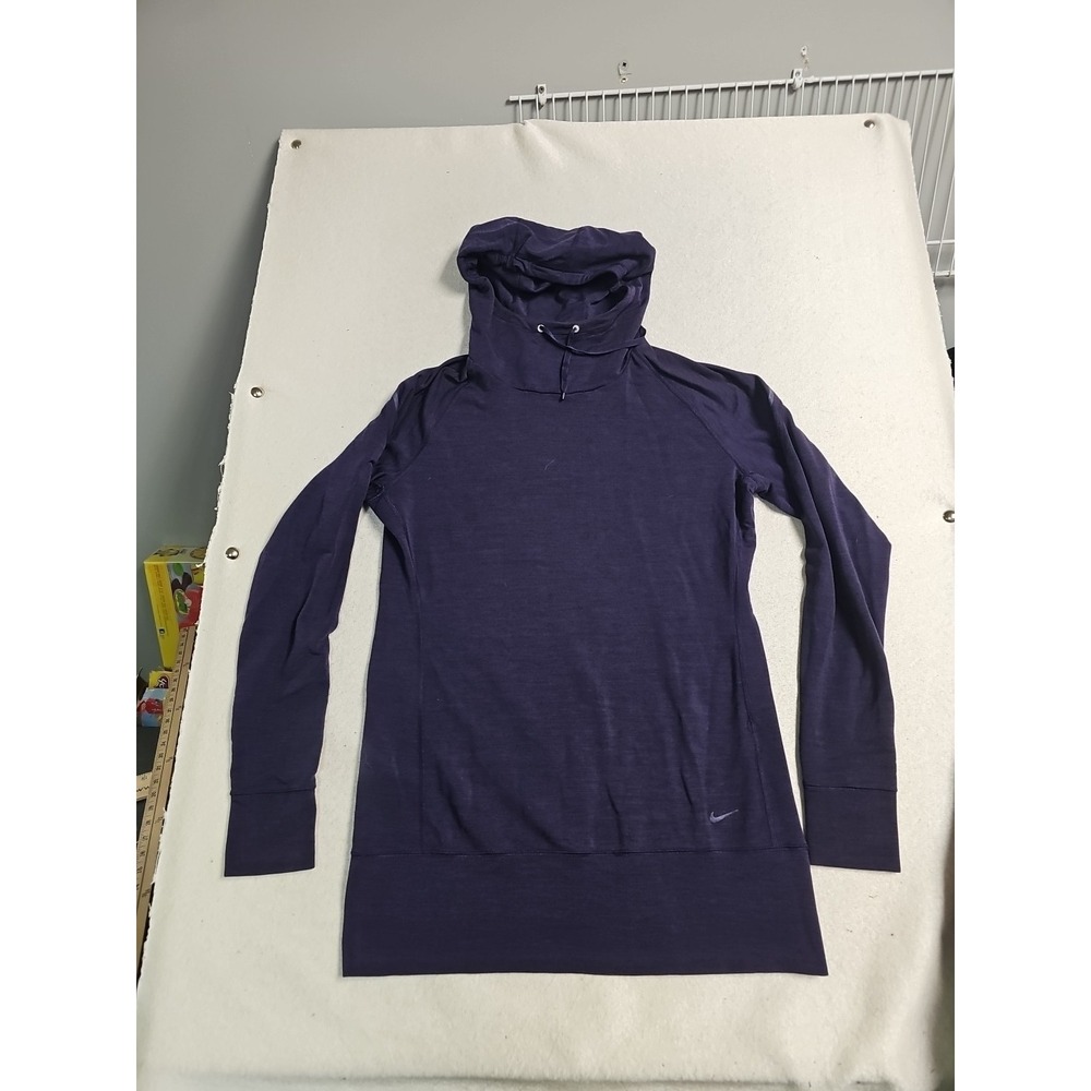 Nike Dri-FIT Wool Blend Funnel Neck Hoodie Purple Running Top Womens Large